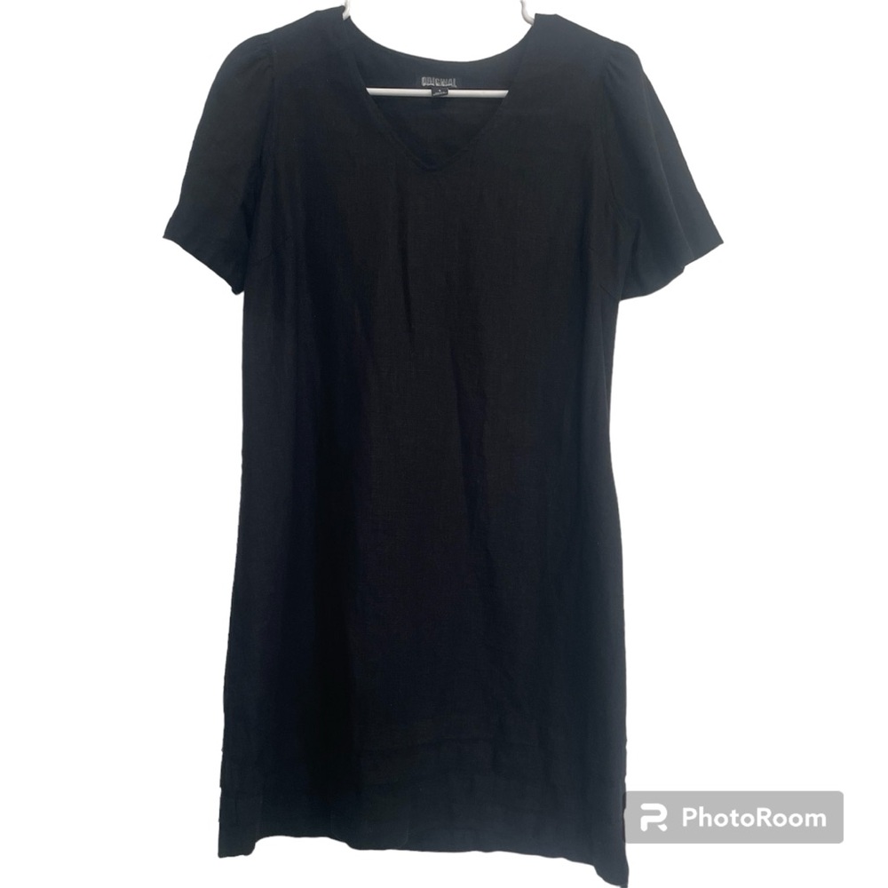 Nicole Miller Original Linen Blend Dress Size S Color Black Short Sleeve